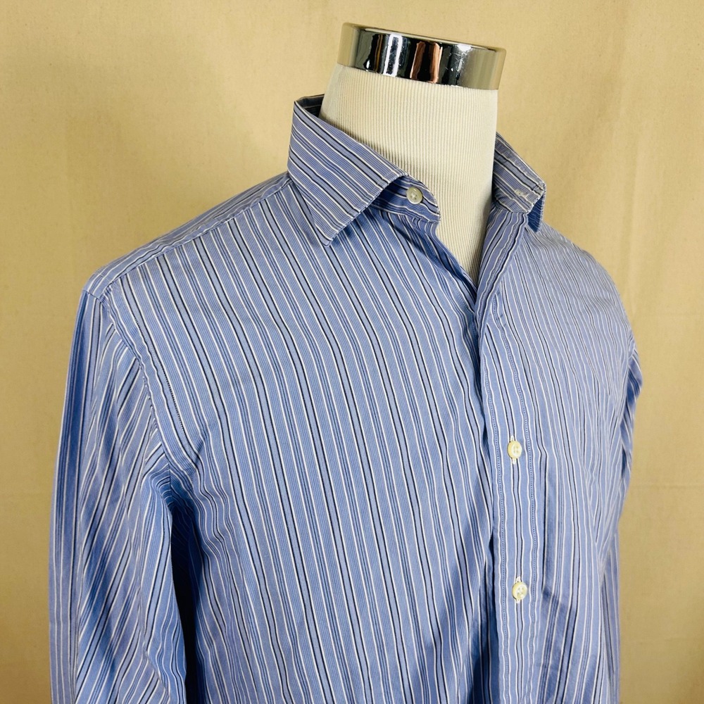 Polo Ralph Lauren 15.5 34/35 Vintage Philip Dress Shirt Blue Striped Cotton Mens